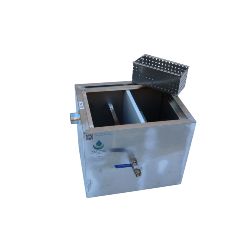 compact fat trap greas trap with lid off and food filter basket