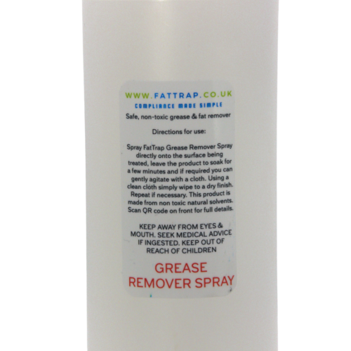 close up of the back label for the easy clean grease release spray