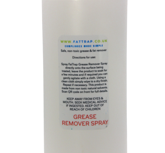 close up of the back label for the easy clean grease release spray