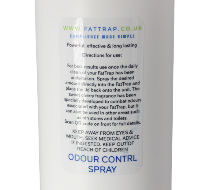 photo showing the detail of the odour control spray bottle lable